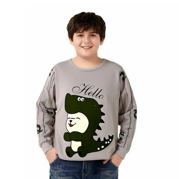 Tdoqot Boys Graphic T Shirts Husky- Cute Cotton Casual Long Sleeve Kids Basic Tees Beige Size 6-16