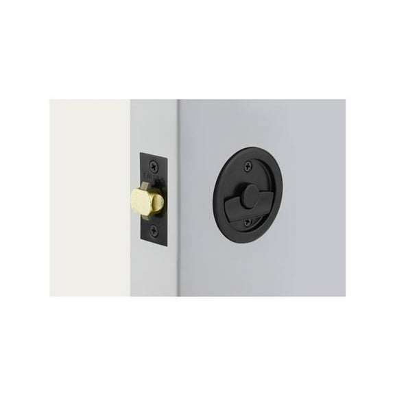 Emtek 2144US19 Round Pocket Door Tubular Lock with Passage Strike Plate - Flat Black Finish