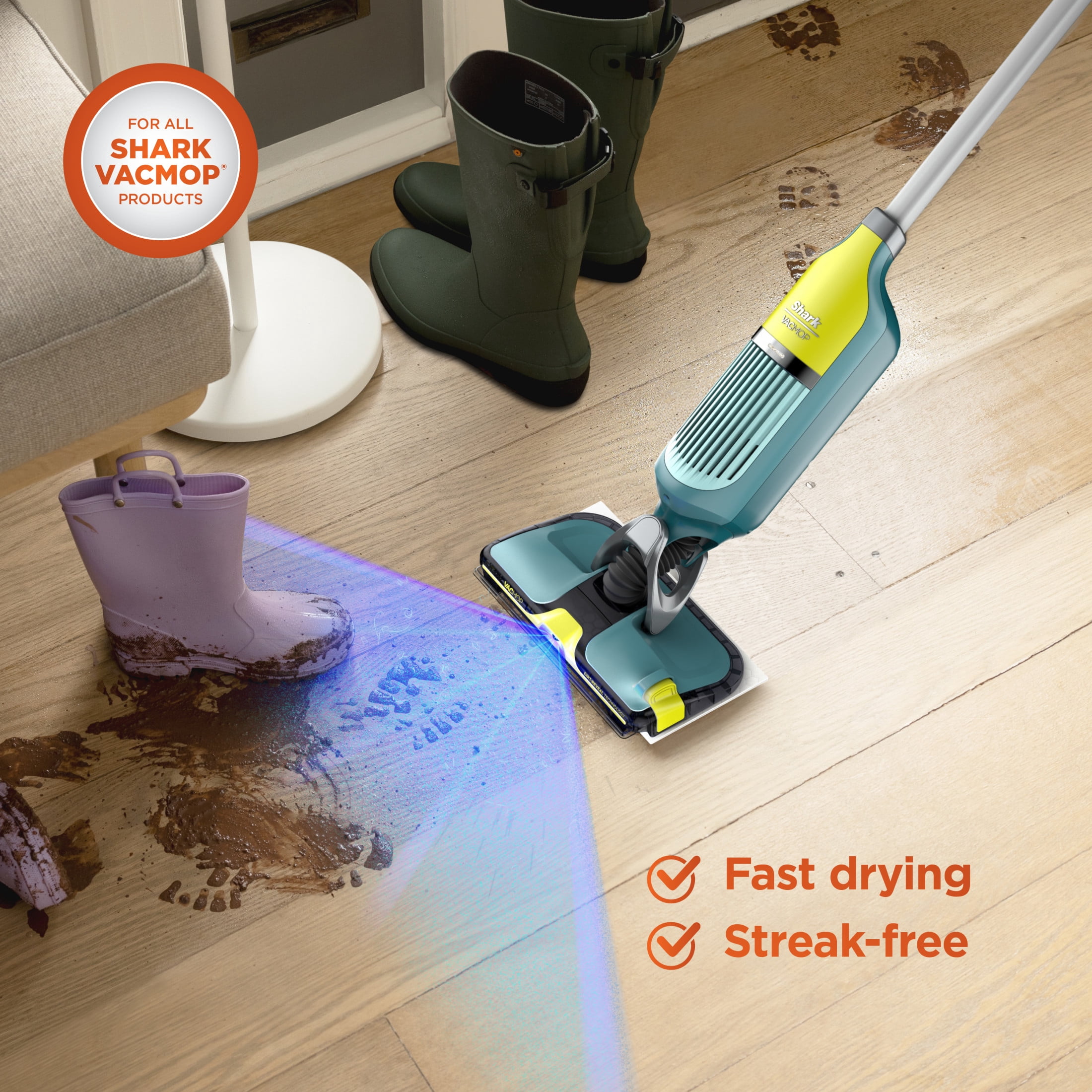 (4 pack) Shark VACMOP Hardwood Cleaner, Citrus Clean, Sealed Hard Floors, Fast Drying, Streak-Free, VCW60, 2L