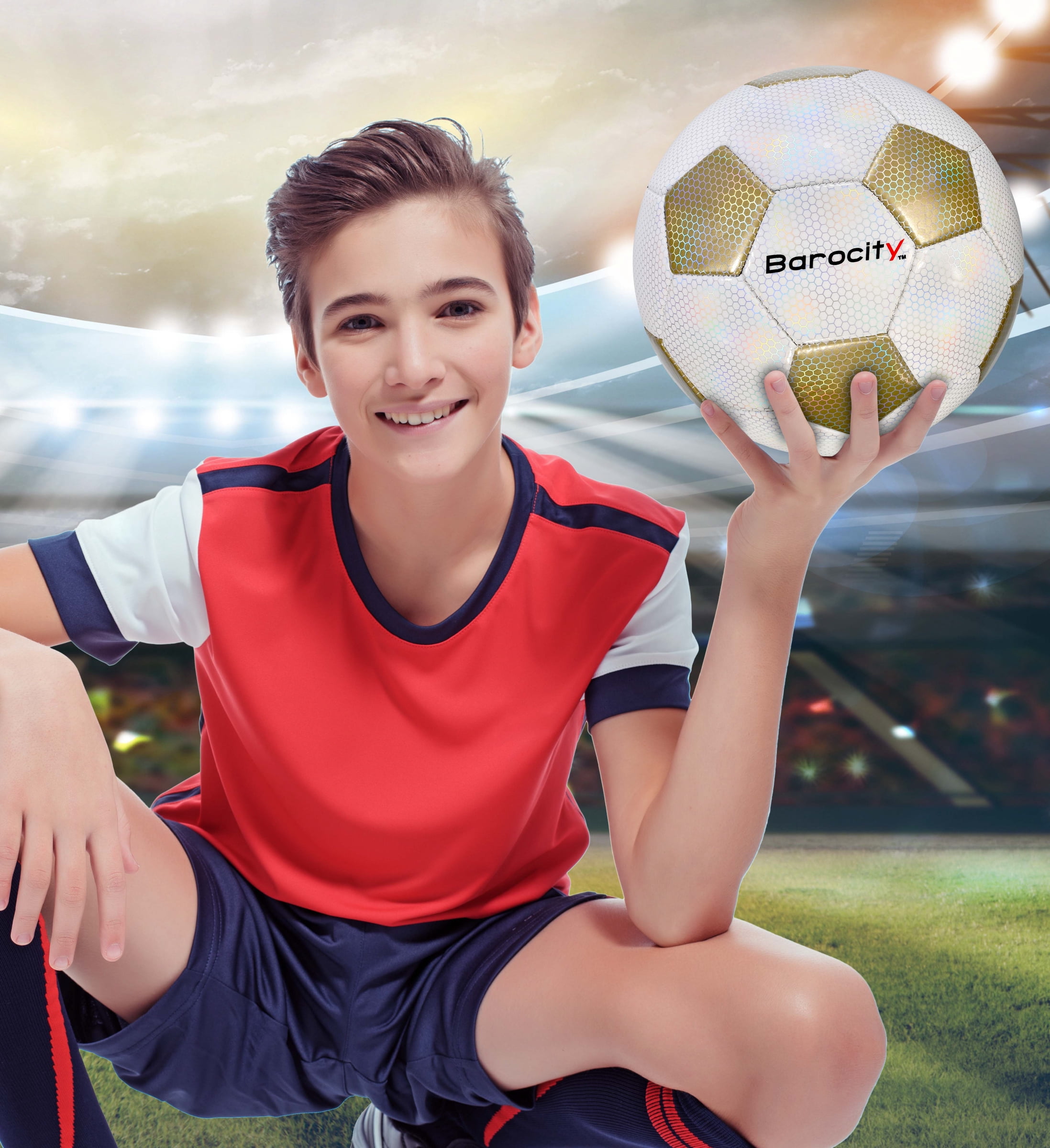 Barocity Classic Modern Pattern Soccer Balls Set of 3 - Black, Gold and Silver Official Match Ball with Reflective Hex Pattern, Sport Soccer Balls for Indoor and Outdoor Training - Size 5