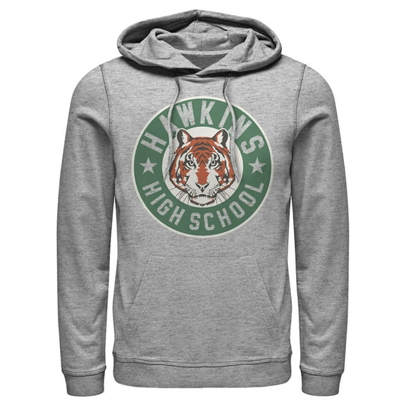 Netflix Men's Stranger Things Hawkins High School Tiger Mascot Pull Over Hoodie Athletic Heather X Large