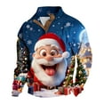 thumbnail image 3 of BiZtdJrK Mens Stand Up Collar Pullover Sweatshirts Christmas Quarter Button Cute Reindeer Graphic Print Long Sleeve Casual Tops, Multicolor, XL, 3 of 6