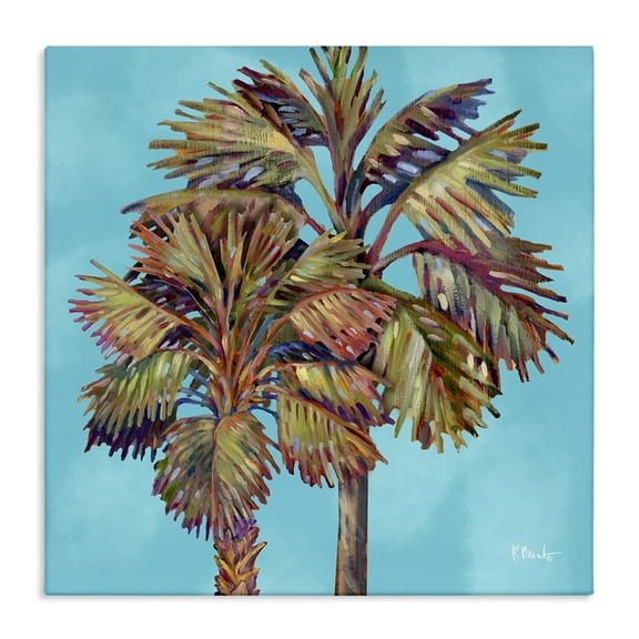 Stupell Industries Bondi Palms on Blue Plants & Flowers Painting Wrapped Canvas Art Print Wall Art, 17 x 17