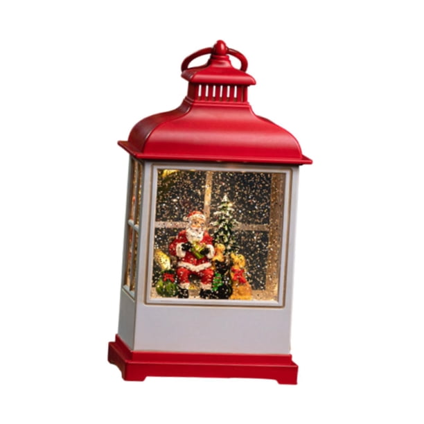 Linterna de nieve iluminada navideña con caja de música para decoración del hogar, linterna Musical parpadeante para dormitorio de niños y sala de est Papá Noel rojo