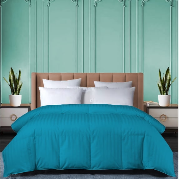 BedDecor 300 GSM 1 Pcs Stripe (Turquoise Blue, Oversize King) 100% Egyptian Cotton Base Comforter