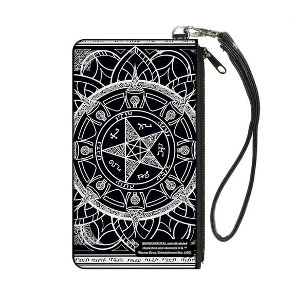 Supernatural Wallet, Zip Pouch, Supernatural Devils Trap Symbol Close Up Black White, Canvas