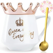 Farcauo Queen of Everything Mug with Lid Sweet White Mug with Crown Coffee Mugs Gift with Spoon & Coaster 12 oz Ceramic Cup Birthday Gift for Women Girls Mom Girlfriend Mothers Day Gifts for Women