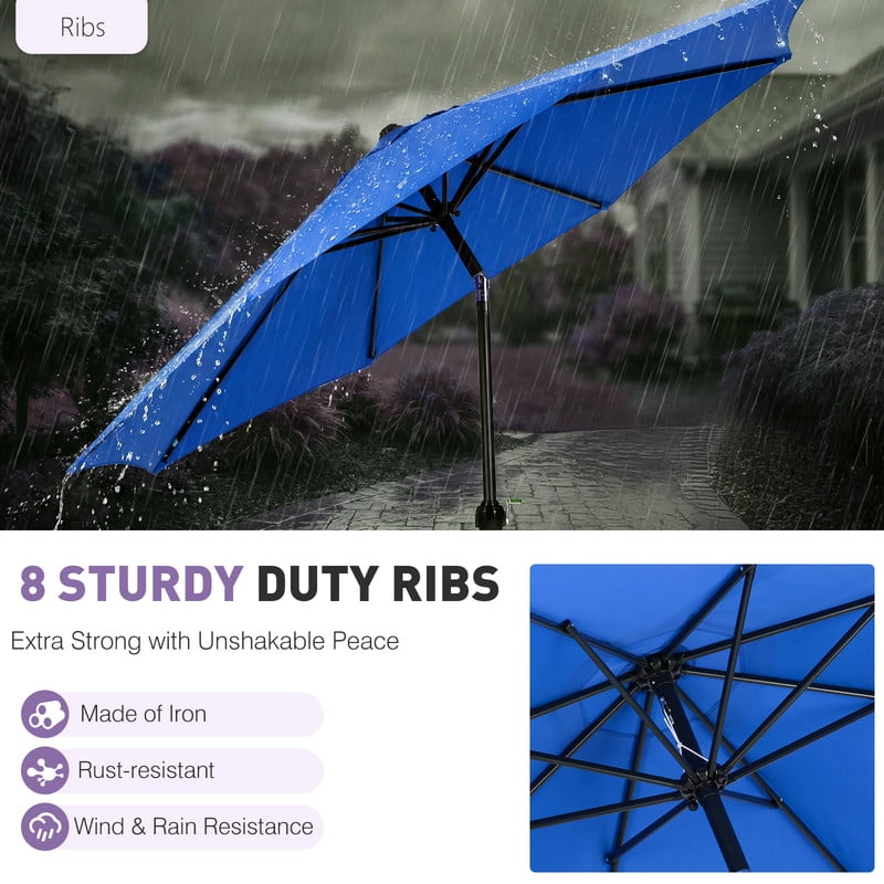 Garden & Patio Gianna 9FT Outdoor Patio Umbrella Market Table Polyester Fabric Canopy Iron Frame 8 Ribs UV Protection Waterproof