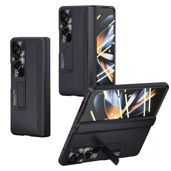 for Samsung Galaxy Fold 4 Case Full Cover Hinge Protection Slim Case with Built-in Screen Protector & Magnetic Kickstand - Shockproof Protective Phone Case for Samsung Z Fold 4 5G, Black