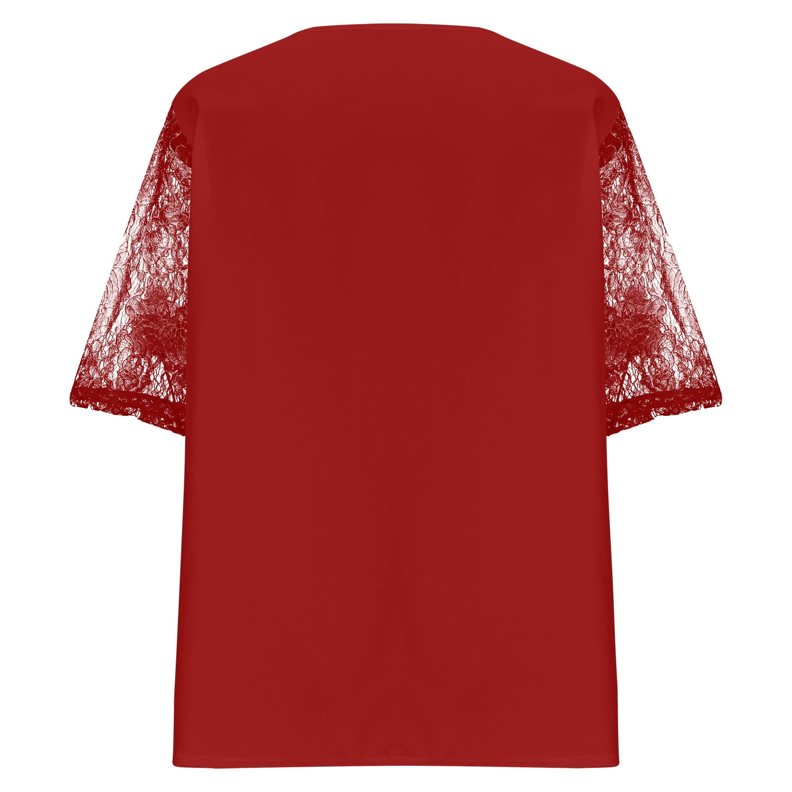 Pntutb Women's Clearance,Women's Causal Round Neck Solid Blouse Lace Short Sleevet-Shirt Summer Plus Size Tops Rollback Clothes