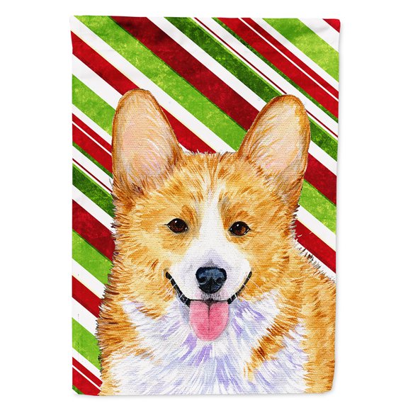Corgi Candy Cane Holiday Christmas Flag Canvas House Size