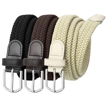 Bocaoying 3 Pack Mens Braided Stretch Belts, Fits Up to 30 - 34" Waist, Elastic Belts for Men, Casual Woven Belts, No Hole Golf Belt for Men (Khaki, Dark Brown, Black)