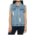 thumbnail image 5 of KOGMO Womens Loose Fit Trucker Distressed Denim Vest, 5 of 7