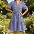 thumbnail image 6 of Summer Dresses for Women 2025 Ndbuld Women's Summer Striped V-neck Pleated Casual Mini Beach Dress With Pockets Blue XL, 6 of 9