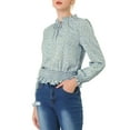thumbnail image 6 of MODA NOVA Junior's Casual Ditsy Floral Ruffle Neck Long Sleeve Blouse Blue L, 6 of 6
