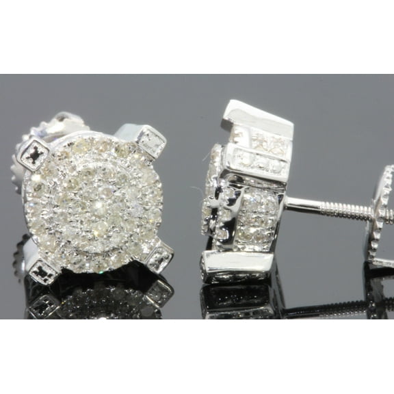 10K WHITE GOLD .65 CARAT MENS WOMENS 9 MM 100% REAL DIAMONDS EARRINGS STUDS