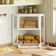 thumbnail image 2 of Corner Bread Box for Kitchen Countertop, Double Layer Bamboo Bread Storage Container, Large Farmhouse Bread box with Acrylic Wavy Door Panel, Under Cabinet Organizer (White, Extra Large), 2 of 14