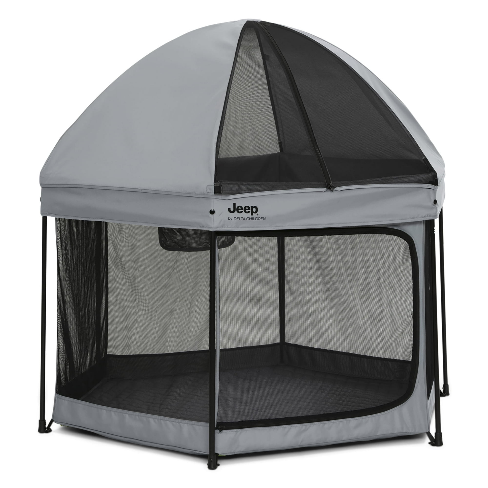 Jeep Hexagon Pop Up Play Yard with Removable Canopy - Ideal for Indoor and Outdoor Use, Grey