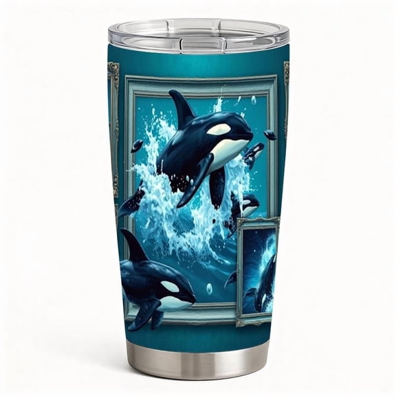 Killer Whale Stainless Steel Insulated Tumbler with Lid, Ocean Wildlife Art Travel Cup