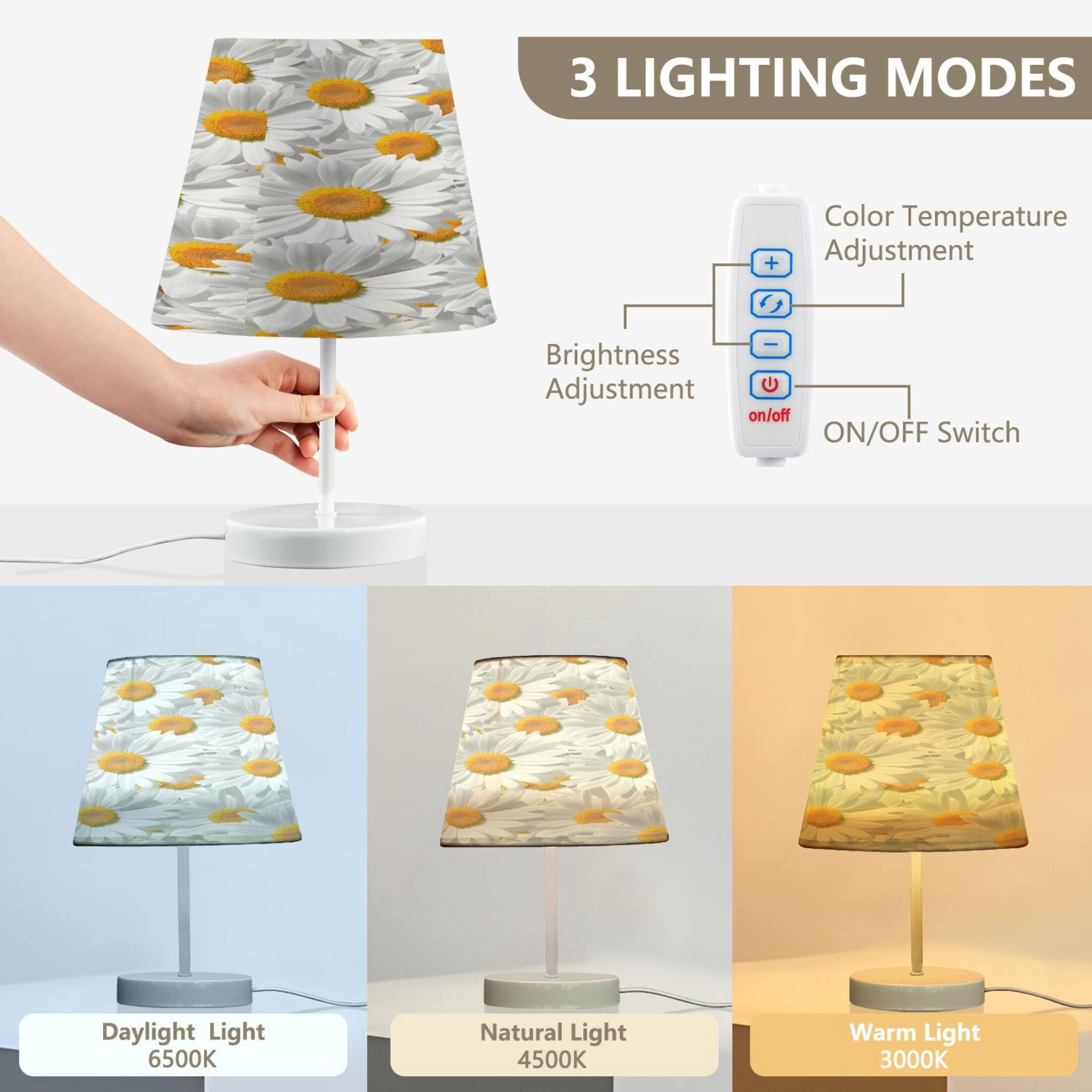 Cute Little Daisies Desk Lamp LED Table Nightstand Lamps with 3 Color Temperatures for Home Bedroom Living Room Decor 8x12