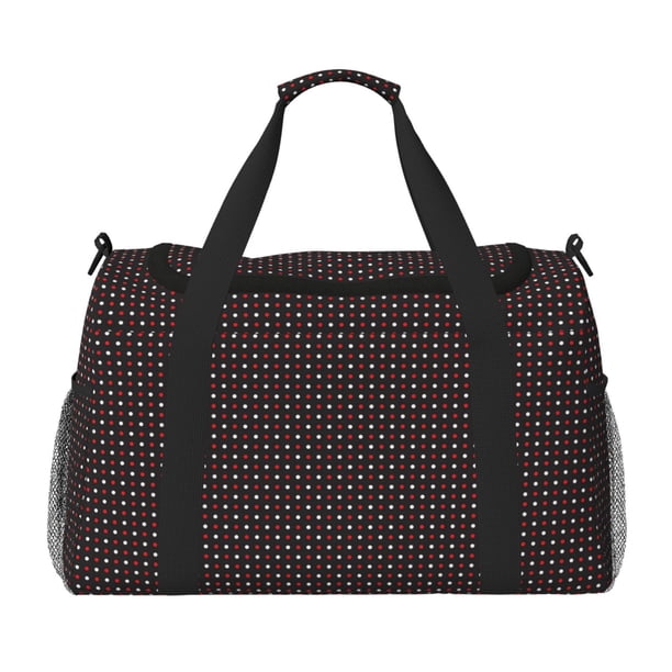 Balery Red and white polka dots Bolsa de Gimnasio para Mujeres, Bolsa de Viaje con Bolsillo Húmedo, Bolsa de Fin de Semana para Mujeres, Bolsa de Viaje Resistente al Agua