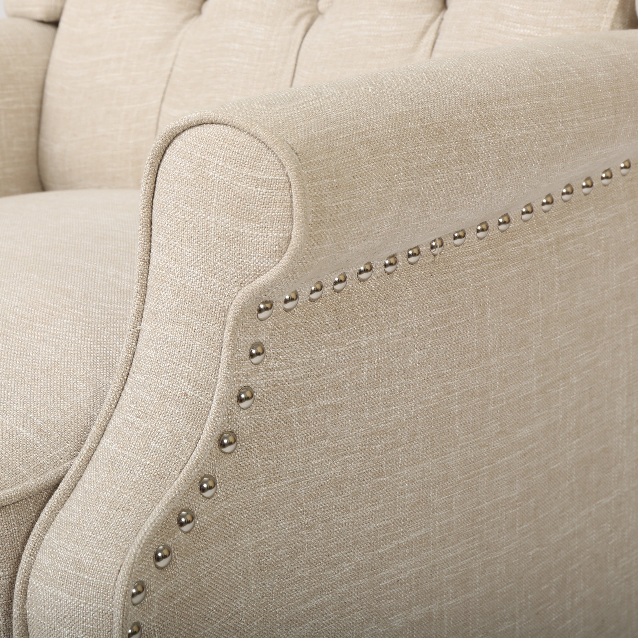 GDF Studio Elizabeth Contemporary Tufted Wingback Pushback Recliner, Light Beige and Dark Brown