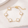 thumbnail image 2 of 14K Gold Plated Clover Bracelets for Women - Flower Four Leaf Clover Bracelet - Mother of Pearl Gemstone Lucky Flower Design - Adjustable, 2 of 4
