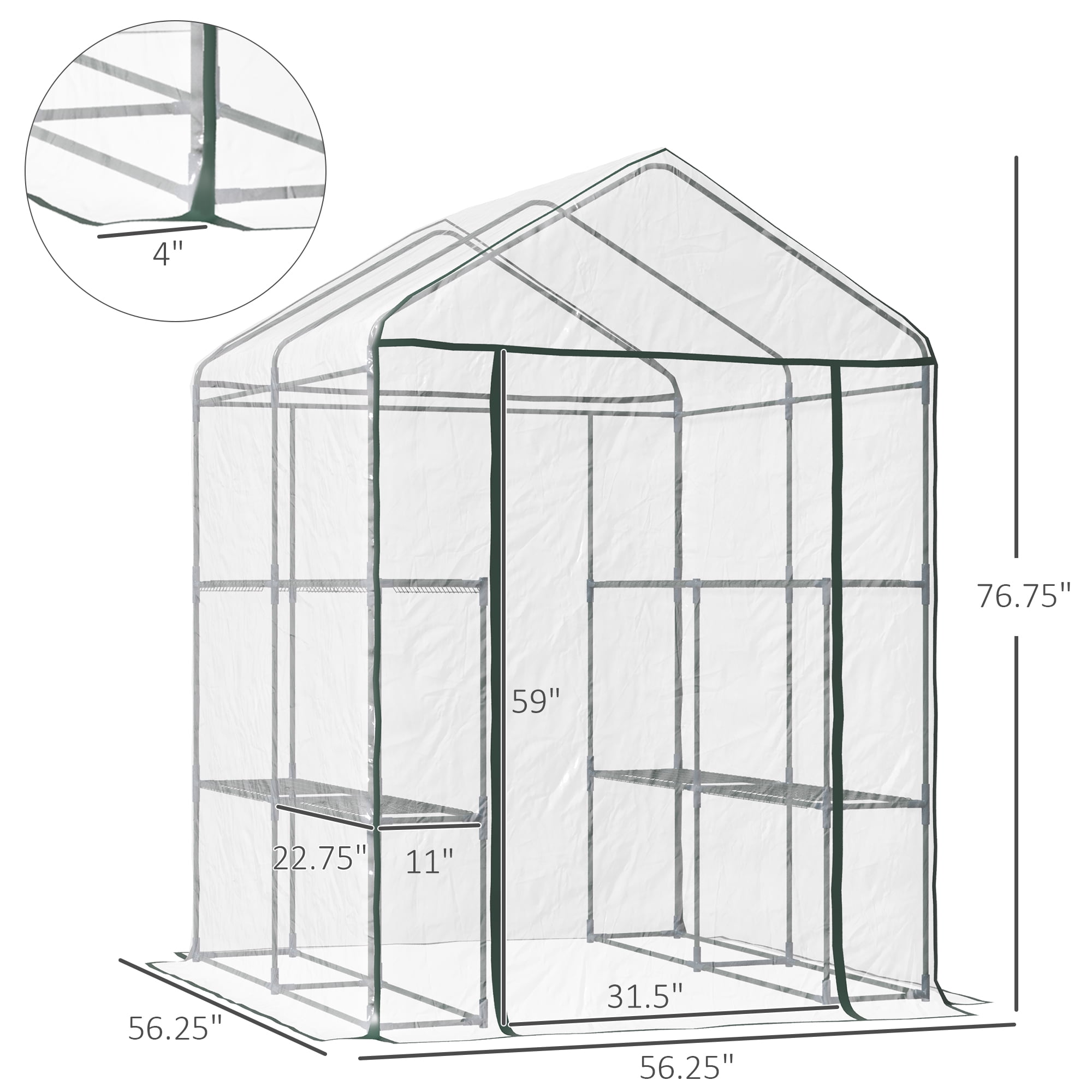 Outsunny 5' x 5' x 6' Mini Walk-in Greenhouse Kit, Portable Green House with 3 Tier Shleves, Roll-Up Door, and Weatherized Plastic Cover for Backyard Garden, Garden