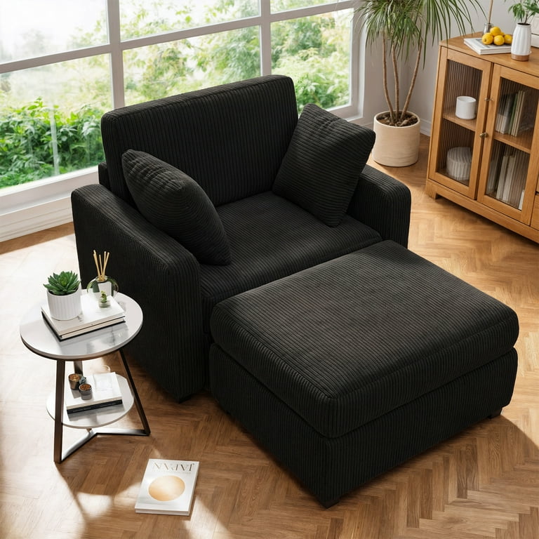 LUMIHO Oversized Chaise Lounge Chair with Ottoman Set - Corduroy