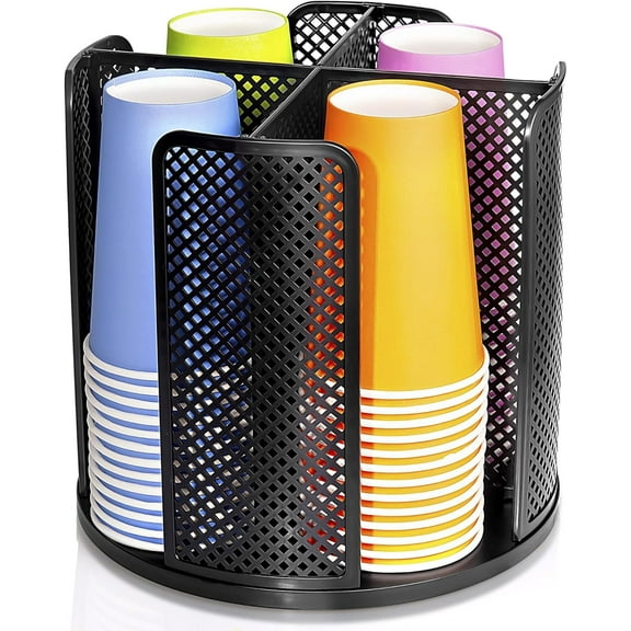 Rotating Paper Cup Dispenser, Cup Holder with 4 Compartments, Disposable Coffee Cup Dispenser Removable for for Vanity Countertops, Bathroom, Kitchen, and Dining Room
