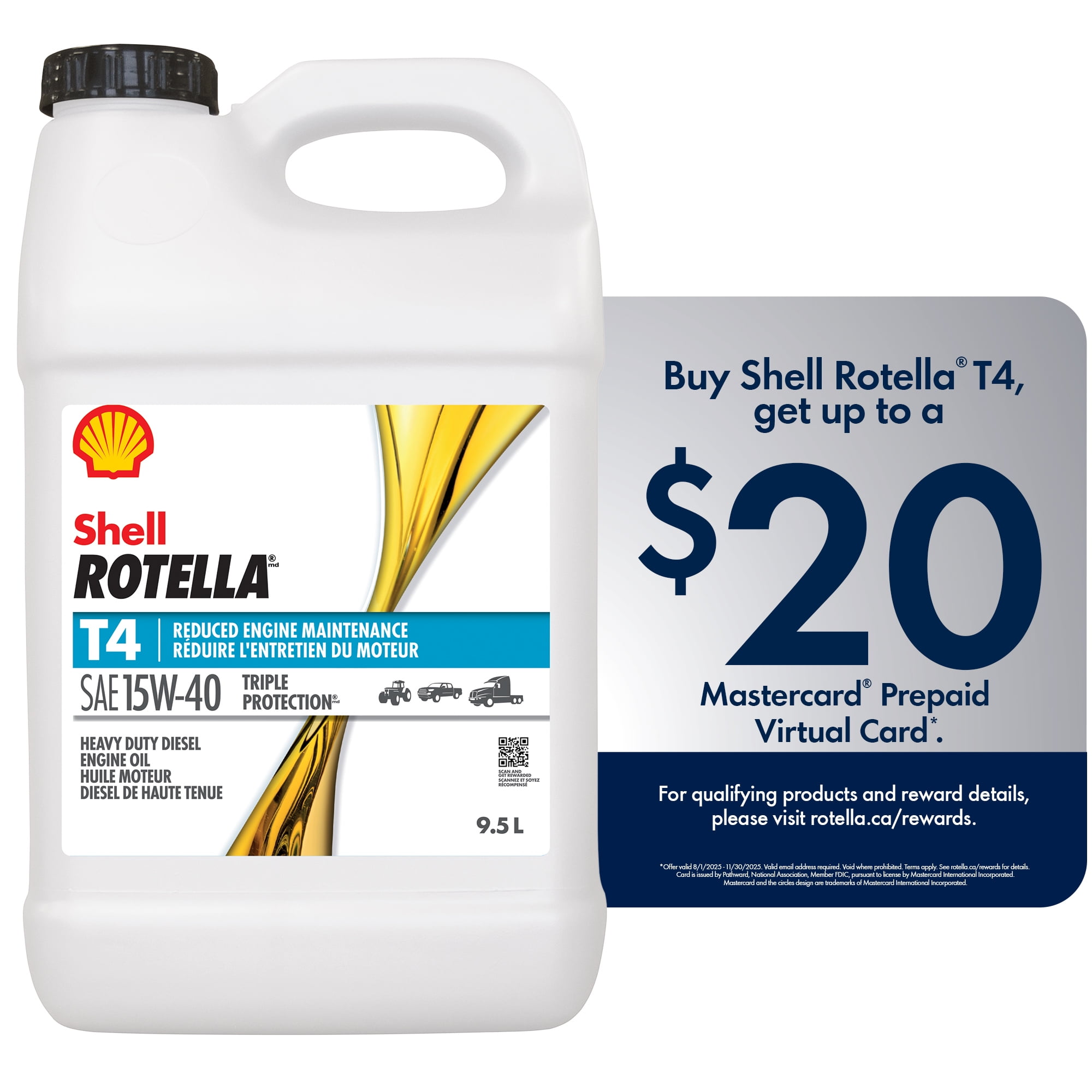 Shell Rotella T4 15W40 pour moteur diesels 9.5L Rotella T4 15W40 9,5L