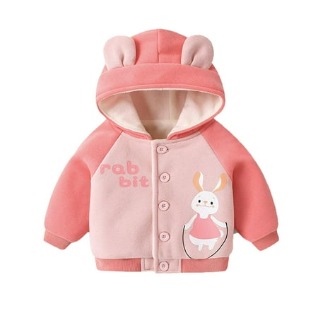 

Toddler Jackets For Girls Pink Hooded Cute Animal Print Autumn And Winter Padded Coat 6-12 Months