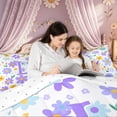 thumbnail image 4 of Meiyoeat Cute Floral Letter L Full Size Comforter Sets for Girls Kids, Cartoon Daisy Groovy Bedding Sets, Purple, Reversible, 3pcs, 4 of 6
