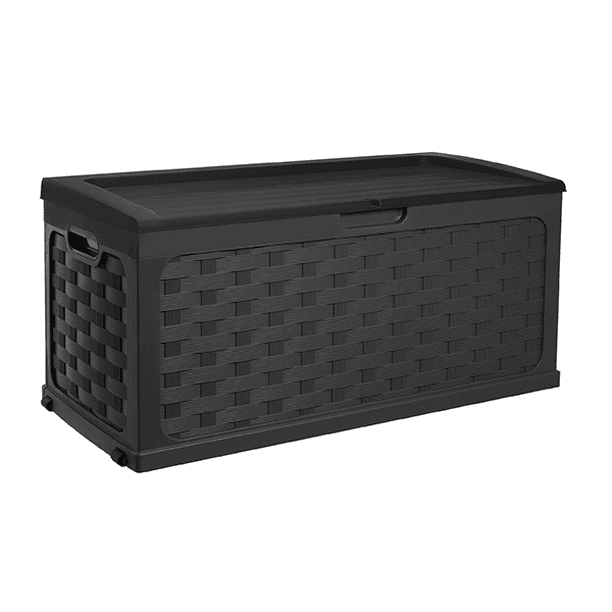 Starplast 88 Gallon Rattan Deck Box, Black