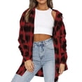thumbnail image 1 of Camisa a cuadros de manga larga con bolsillo de solapa, Tops sueltos informales con un solo pecho para mujer, 1 of 6