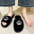 thumbnail image 5 of Viluyesy Womens Slide Slippers Fuzzy Plush Open Toe Slip On Cushioned Non Slip Warm Indoor House Shoes Soft Flat Cozy Slides Black Size 6.5-7, 5 of 5