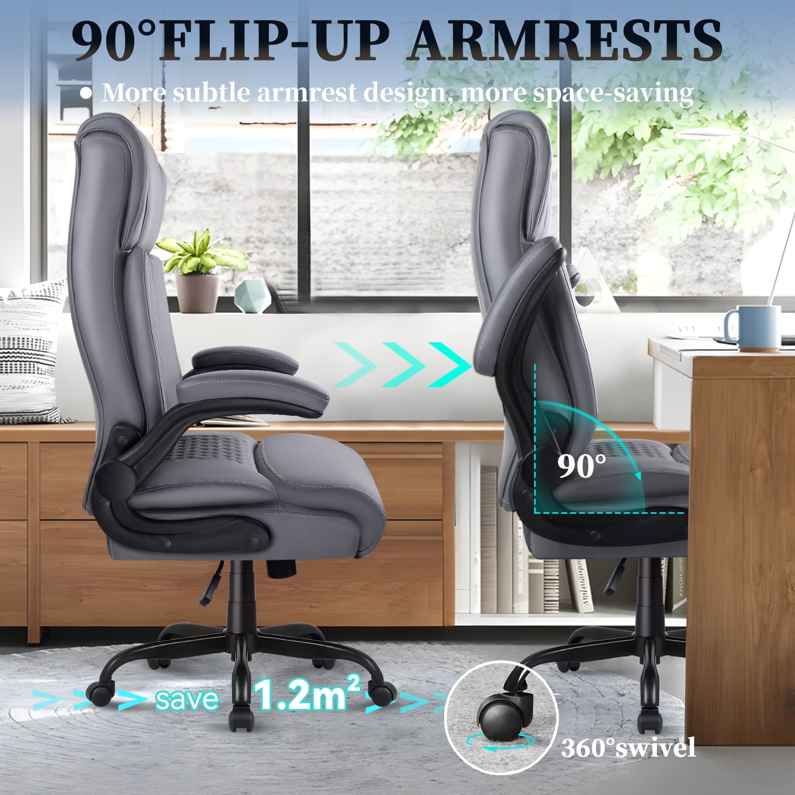 Bossin Big and Tall Executive Office Chair 400lbs with Flip-up Arms for Adult, Ergonomic High Back Lumber Support Adjustable Computer Desk Chair