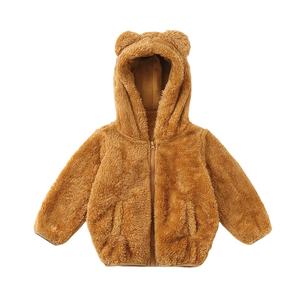 Baby Boys Girls Toddler Hooded Jacket Fleece Hoodie Winter Warm Solid Color Coat Cute Bear Ear Sweater Thick Clothes 