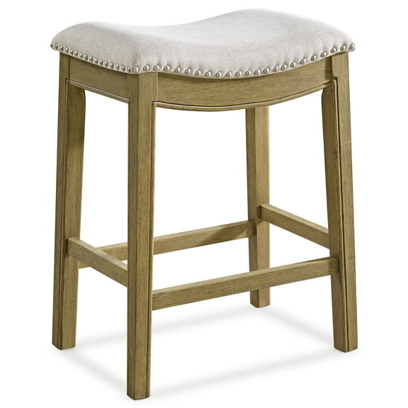 ROME   OAK Parker 26" Backless Saddle Kitchen Counter Stool, Natural Wood, Cream Fabric
