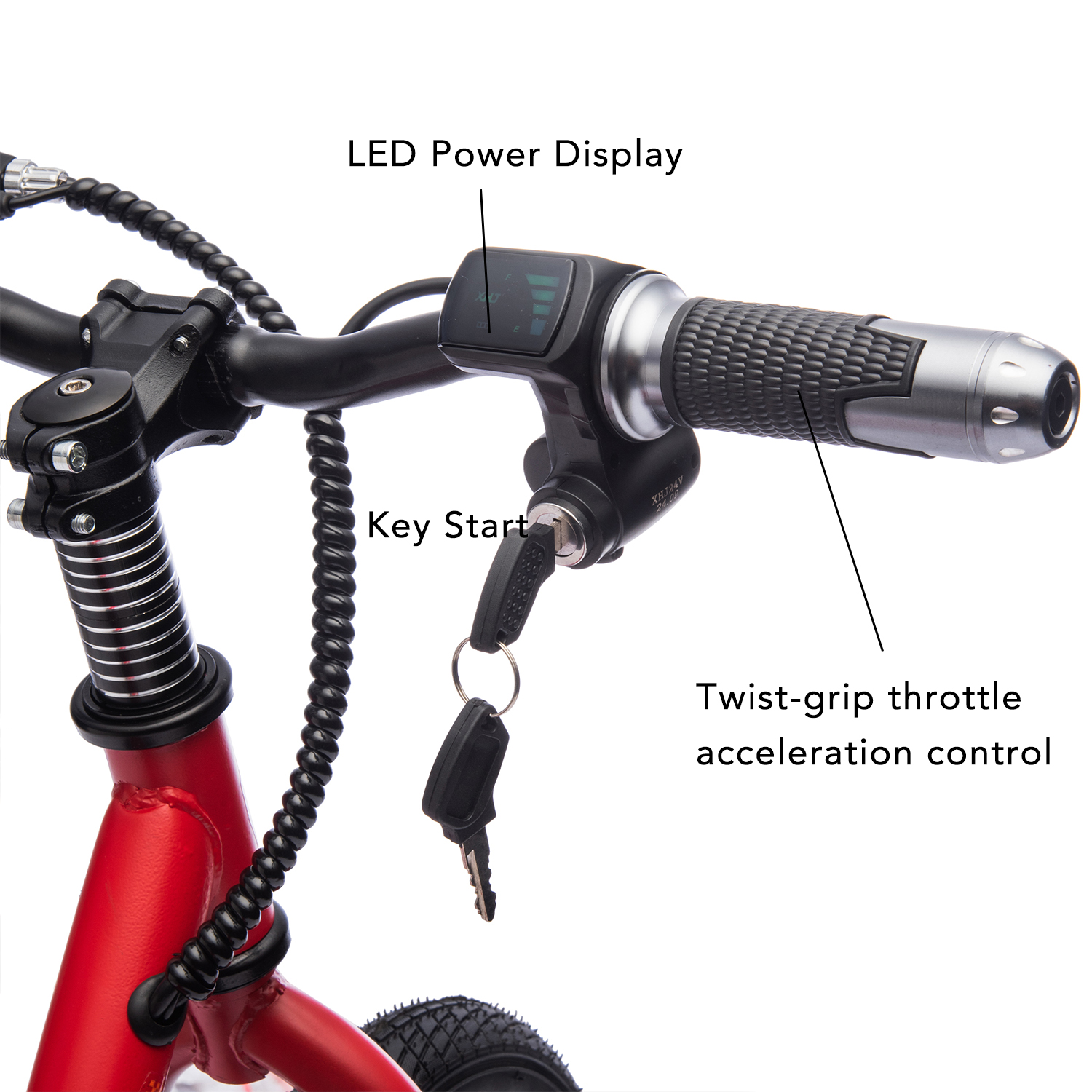 Track Seven 24V Electric Dirt Bike for Kids, 150W Electric Motorcycle Up to 10 MPH, Hand-Operated Brakes Electric Balance Bike for Ages 3+, Power Display, Height Adjustable, Key Start, Red