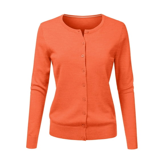 Clearance! Lisingtool Womens Cardigan Women's Round Neck Cardigan Knitted Long Sleeved Large Yards Loose Solid Color Short Sweater Jacket Cardigan Orange Promotion Sale