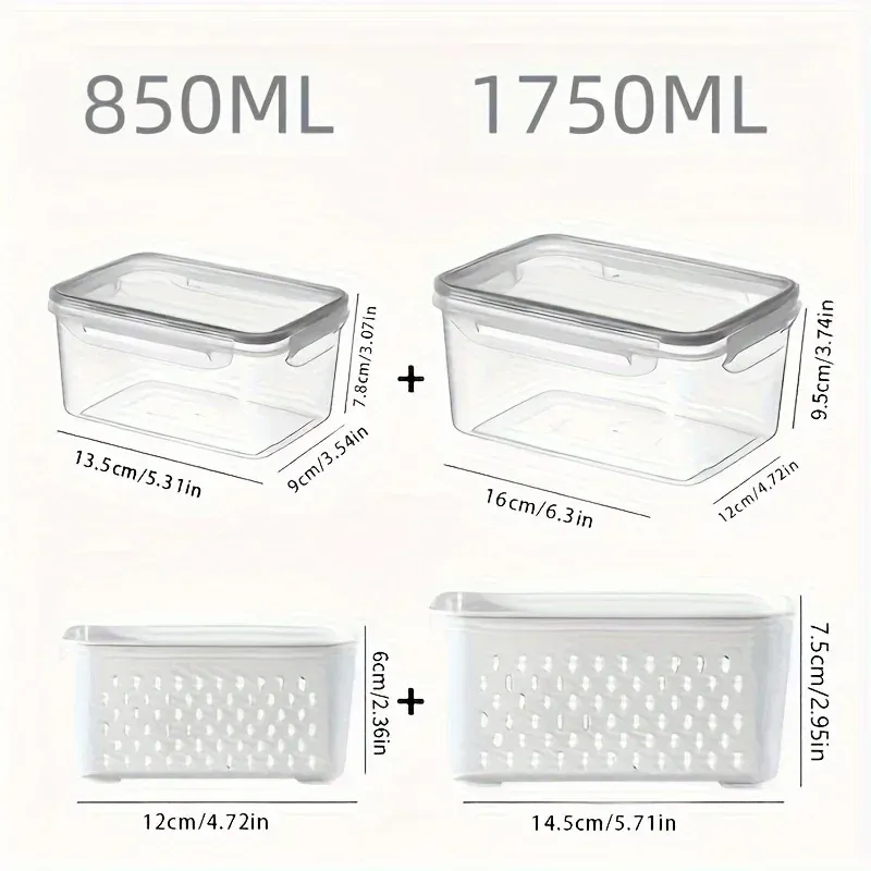 Fridge Food Storage Container Set with Lids with Strainer,Plastic Fresh Produce Saver Vegetable Fruit Meat Storage Organization