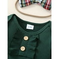 thumbnail image 5 of Elippeo Baby Girl Christmas Clothes 3M 6M 12M 18M Ribbed Long Sleeve Romper with Plaid Flare Pants and Bow Headband Outfit, 5 of 9