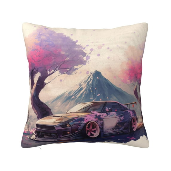 ZICANCN Cherry Blossoms Racing Car Decorative Throw Pillow Covers, Bed Couch Sofa Decorative Knit Pillow Covers for Living Room Farmhouse 24"x24"
