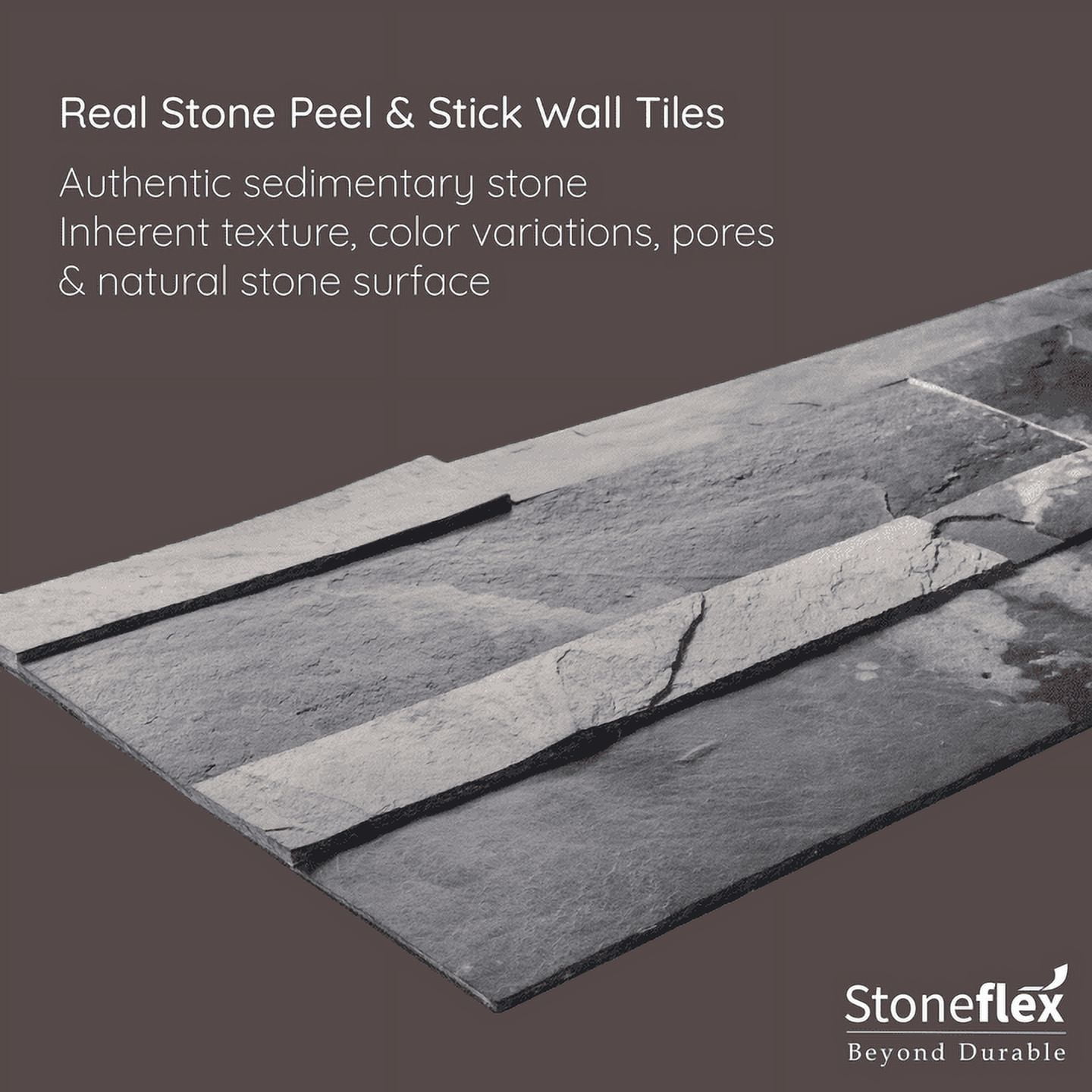 Stoneflex Beige and Grey Natural Stone Tiles 24" x 6" Coverage Area, for Bathroom Pack of 10