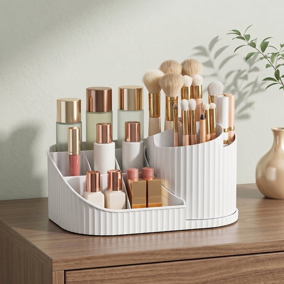 Yangxin Rotating Makeup Organizer, Vanity Organizer for Lipstick Brushes, Bathroom Countertop Dressing Table Organizer, Beauty Cosmetic Case Holder