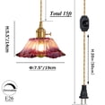 thumbnail image 3 of FSLiving Hanging Swag Pendant Light with 15ft Plug-in UL Dimmable Cord Brass Finished E26 Rotary Switch Socket Retro Tiffany Purple Hand-Made Glass Lamp for Bedroom,Bulbs Not Included - 1 Pack, 3 of 7