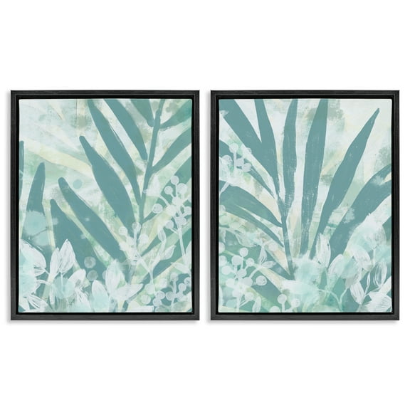 Stupell Industries Teal Palm Fronds Plants & Flowers Painting Black Floater Framed Canvas Art Print Wall Art, 17 x 21, Set of 2