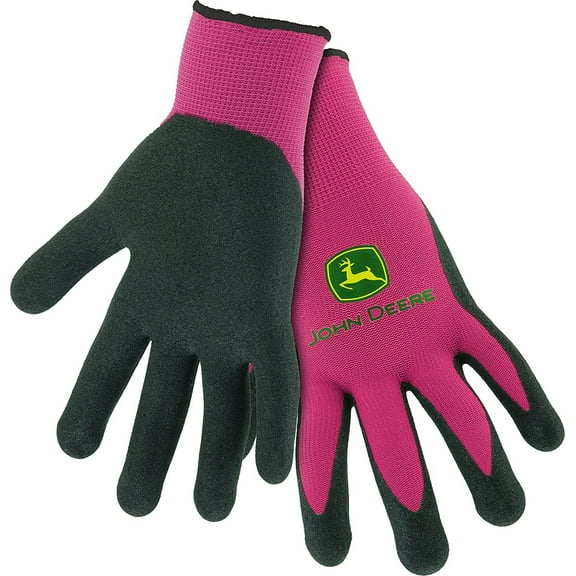 John Deere JD00021 Nitrile Foam Palm Dipped Gloves - Work Gloves for Women, Light-Duty Gloves with Elastic Wrist, Band Top Cuff, Black/Pink