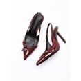 thumbnail image 2 of Burgundy Patent Leather Slingback High Heels for Women, Pointed Toe Double Metal Buckle Stiletto Pumps, Elegant Formal Dress Shoes for Wedding Party Work, 2 of 6